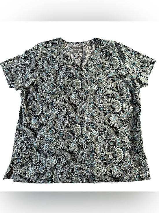 Butter Soft Tops - Butter-Soft Black Green Paisley Short Sleeve V-Neck Scrub Top XL